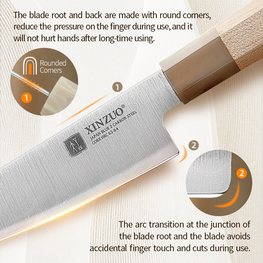 XINZUO 5.5 Inches Kitchen Utility Knife, Japanese Aogami #2 Steel, 62-64HRC, Ergonomic Octagonal Handle, Exquisite Gift-Ready Packaging