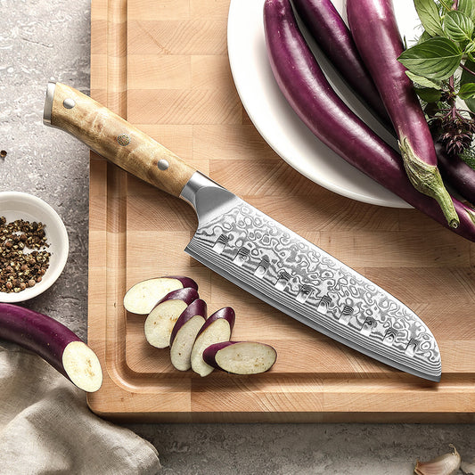 XINZUO 7.1 Inches Santoku Knife 67 Layer Damascus Steel 10Cr15CoMoV Core 60±2 HRC Handmade Kitchen Knife