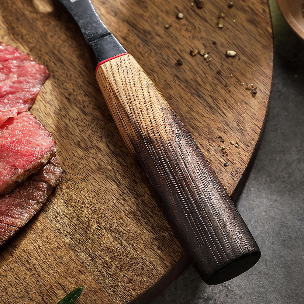 XINZUO 6 Inch Carving Fork with Burnt Oak Handle - Professional Meat Fork for Roasts, BBQ and Serving