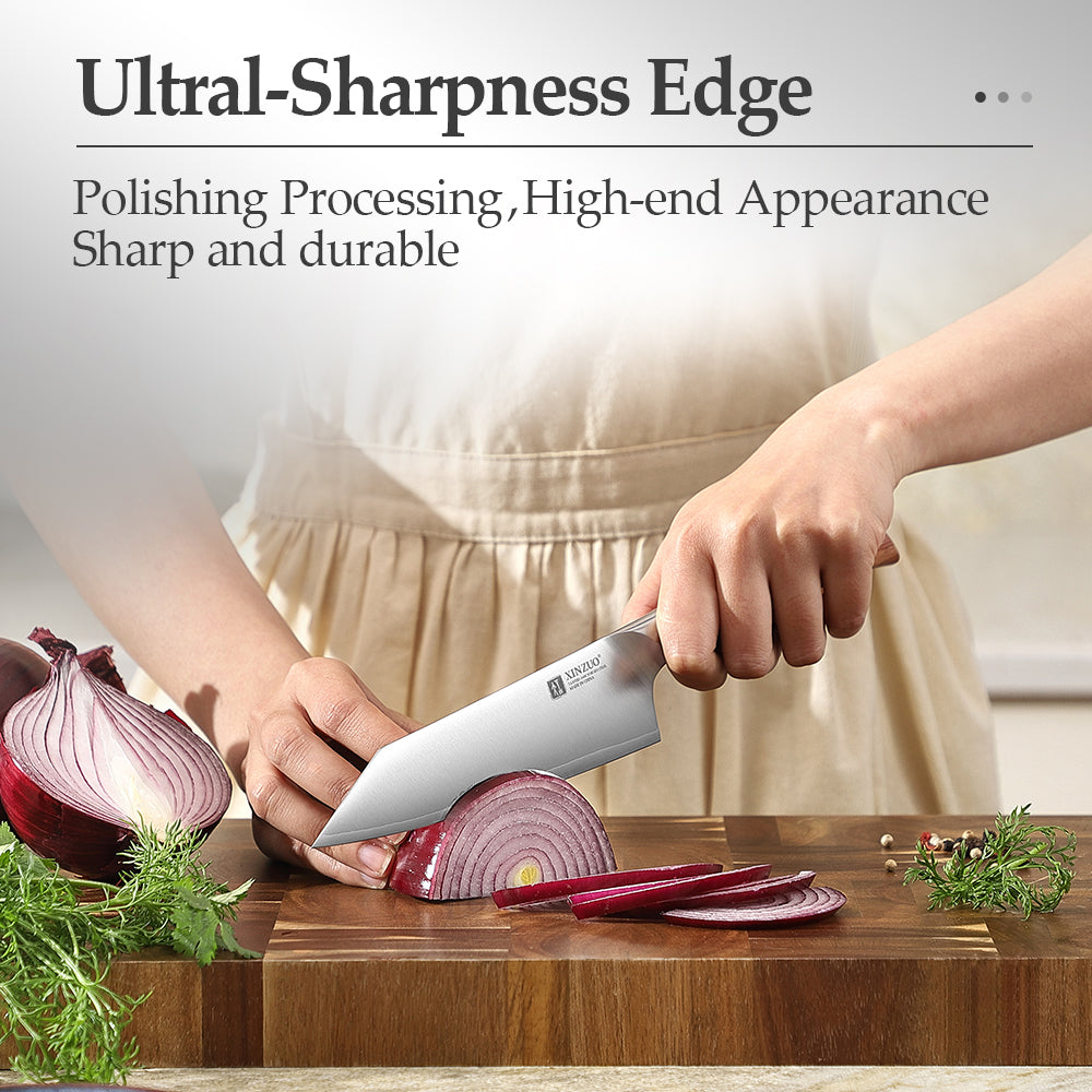 XINZUO 6.2”Sharp Kitchen Bunka Knife 3-Layer Composite Steel Comfort Red Wood Handle, Multipurpose Cooking Knife