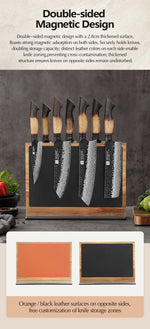 XINZUO Acacia Wood Dual-Side Magnetic Knife Holder with Leather | Raw & Cooked Food Zone Separation for Maximum Hygiene