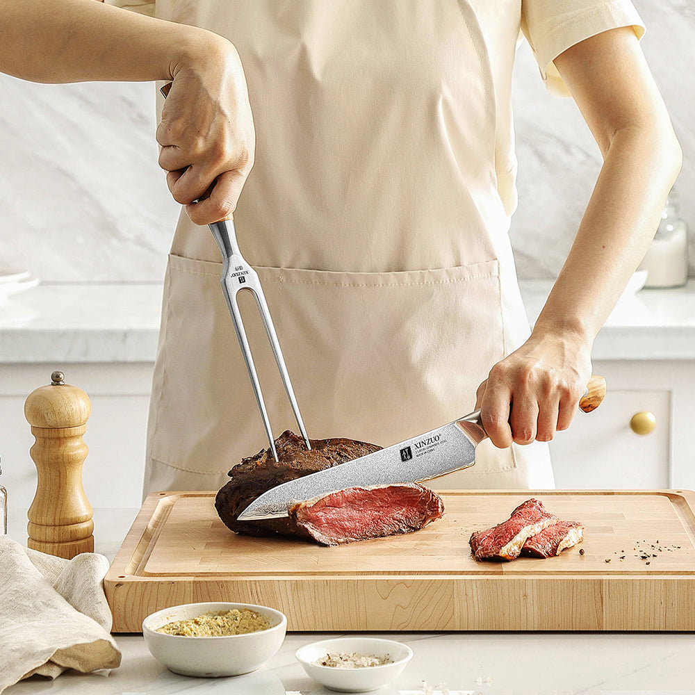XINZUO XINZUO Forged Meat Fork, 430 Stainless Steel with Olive Wood Handle,One-piece Forged Large Meat Fork,