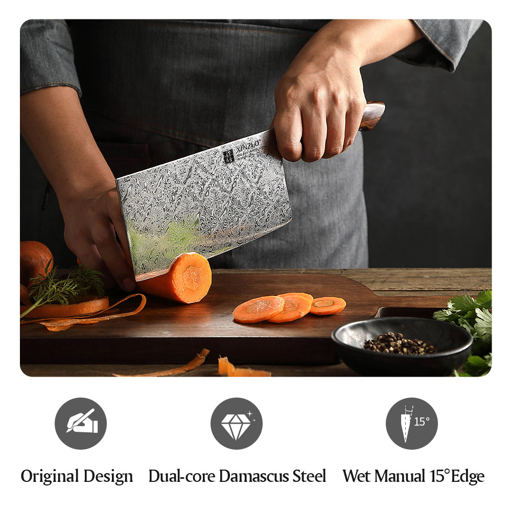 XINZUO 7 Inches Cleaver Knife,110 layers of dual-core Damascus Steel,North America Desert Ironwood