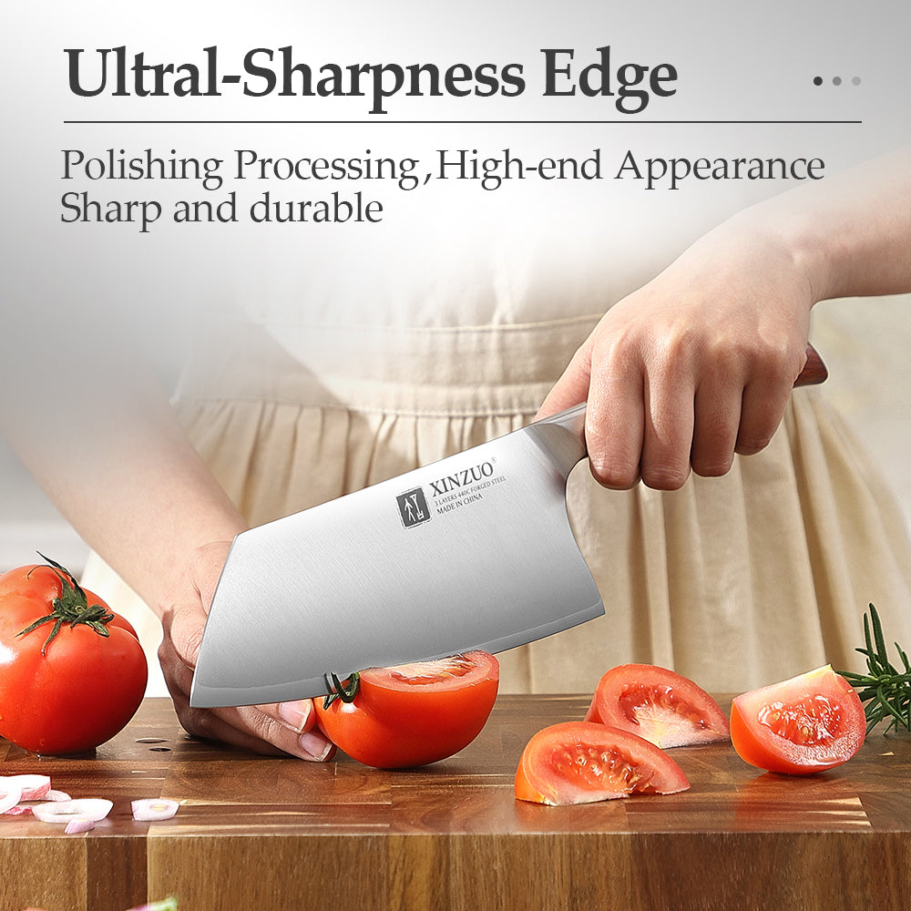 XINZUO High-Performance Cleaver Knife 7.1 Inches 3-Layer Composite Steel Blade for Kitchen Cooking