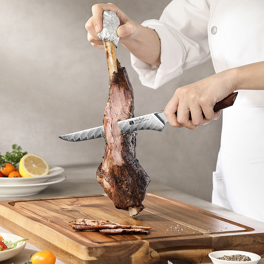 XINZUO Xing Series Ergonomic Rosewood Boning Knife –73 Layers Damascus Steel With 14Cr14MoVNb Core
