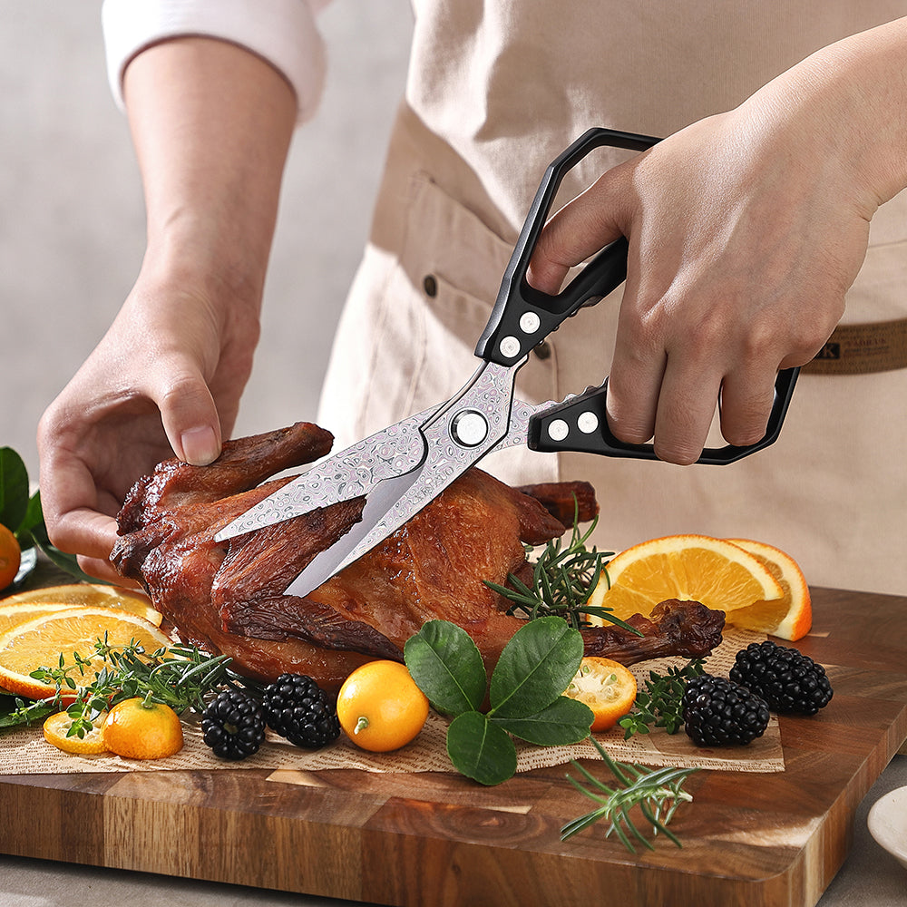 XINZUO Multi-Functional Kitchen Scissors 119 Layers Damascus Steel Iridescent Finish-Effort-saving Design