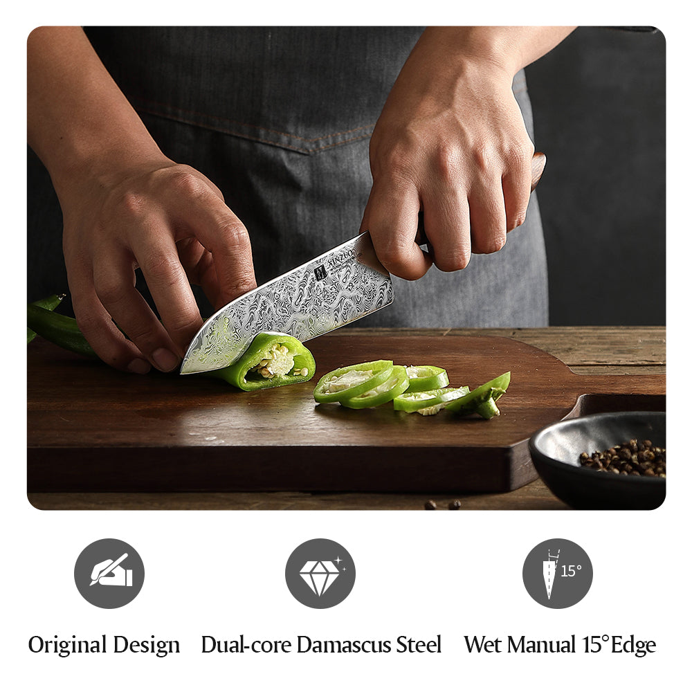 XINZUO 5.5" Santoku Knife – 110-Layer Dual-Core Damascus Steel,Desert Ironwood Handle