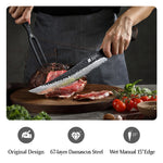 XINZUO 10 Inch Carving Knife 67 Layers Damascus Steel with Burnt Oak Handle - Precision Slicing Knife for Meat, Poultry & Roasts