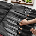 XINZUO Kitchen Knife Roll Bag, Microfiber Leather & Thickened Canvas Knife Storage Wrap with 8 Slots, Portable Wear-resistant Knife Carrier for Professional Chefs Camping Kitchen
