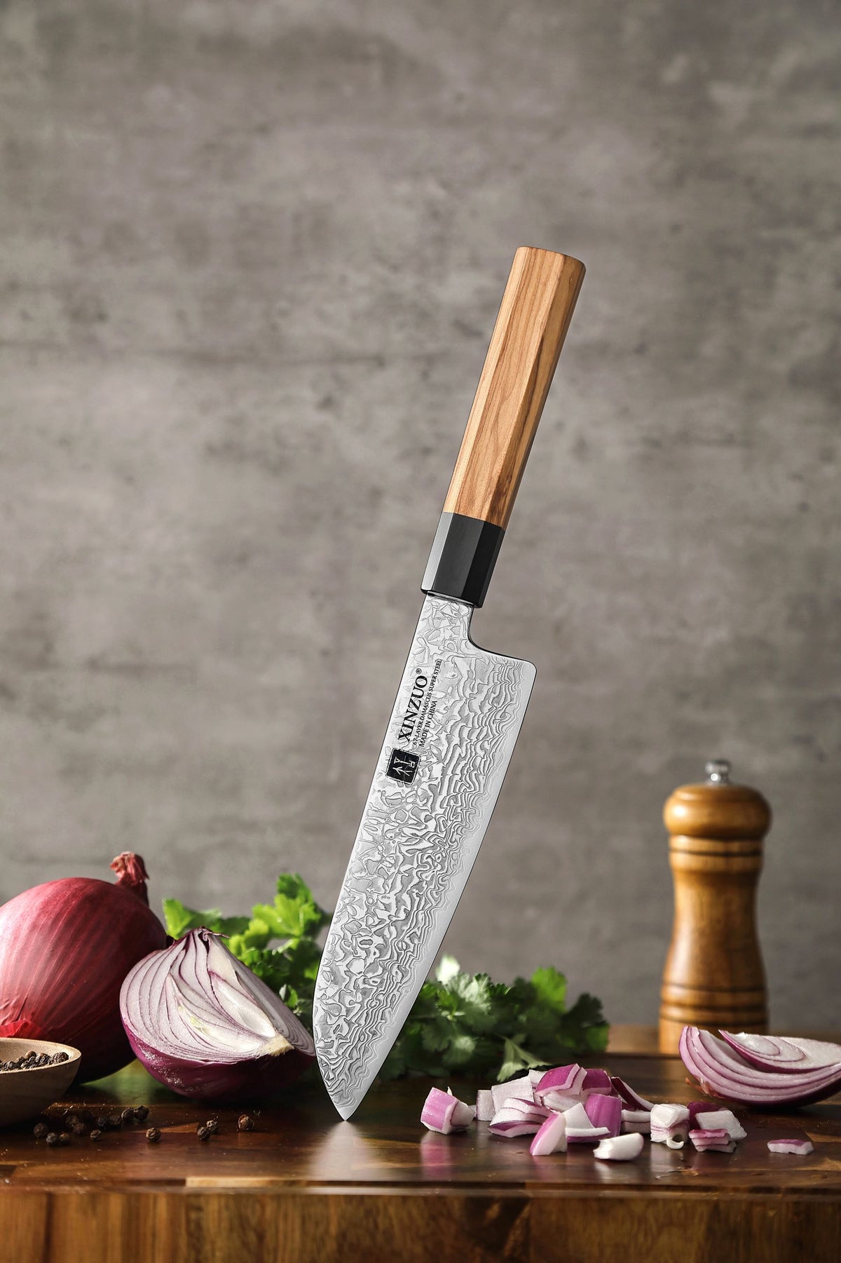 XINZUO PM8 Series 67 Layers Damascus Powder Steel Santoku Knife 7.5 in XINZUO CUTLERY