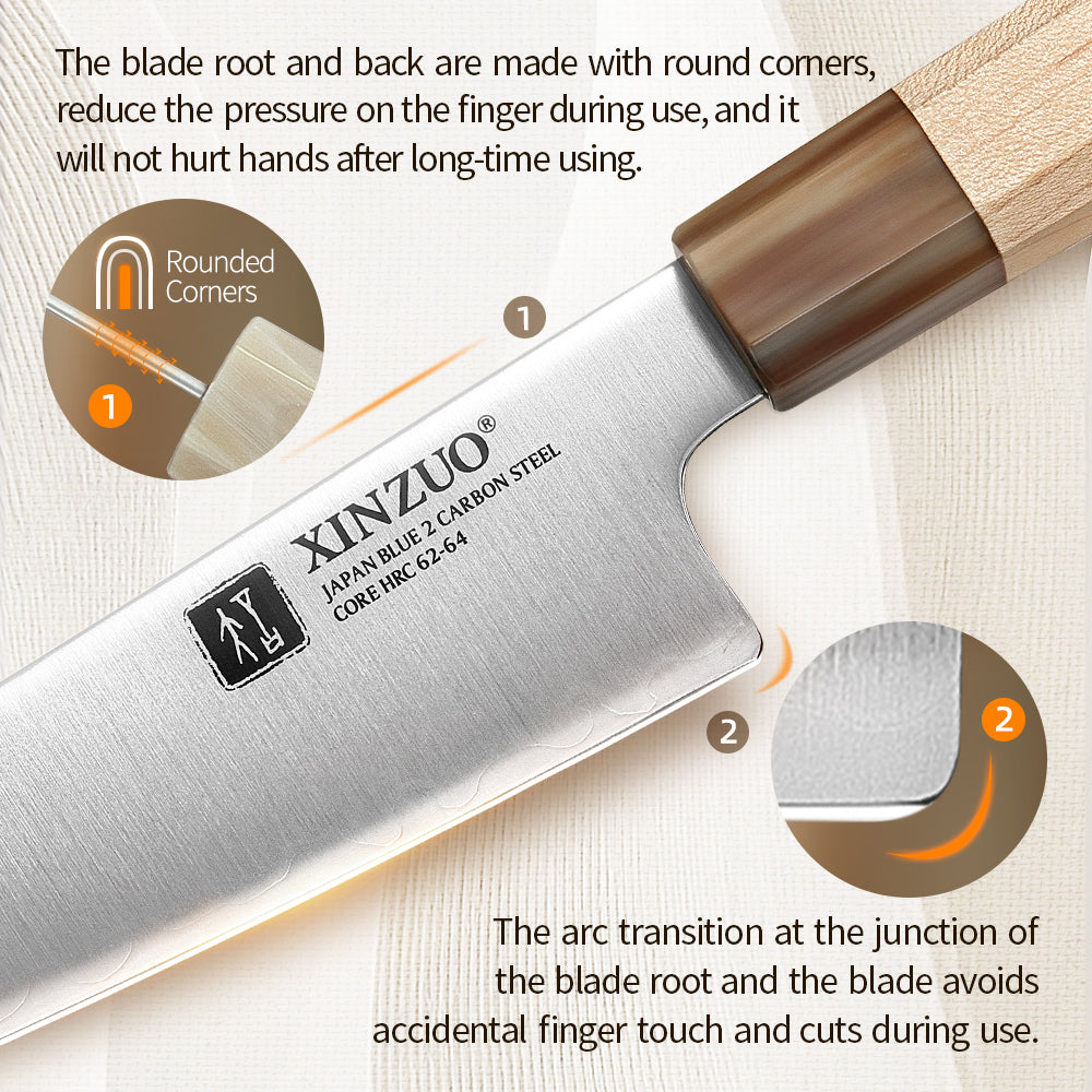 XINZUO Professional 7.1-inch Handmade Japanese Bunka Knife,Aogami No.2 Carbon Steel 3-Layer Composite Blade