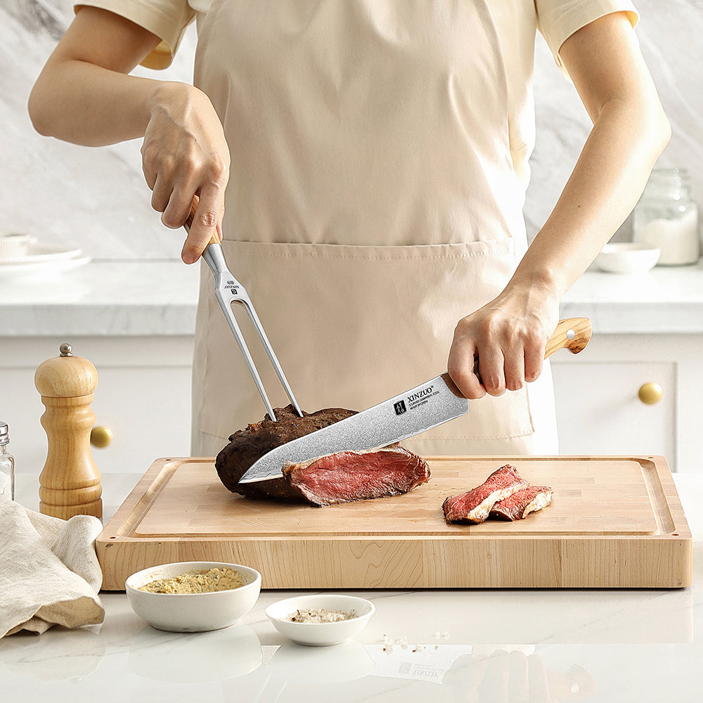 XINZUO Professional Carving Knife - Triple-Layer Composited Steel with Olive Wood Handle, Razor Sharp & Ergonomic Design-PIN Series