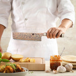 XINZUO 7.2 Inches Nakiri Knife, 53-Layer Tri-Color Copper Damascus Steel,Rosewood Handle,Acacia Wooden Gift Box Packing