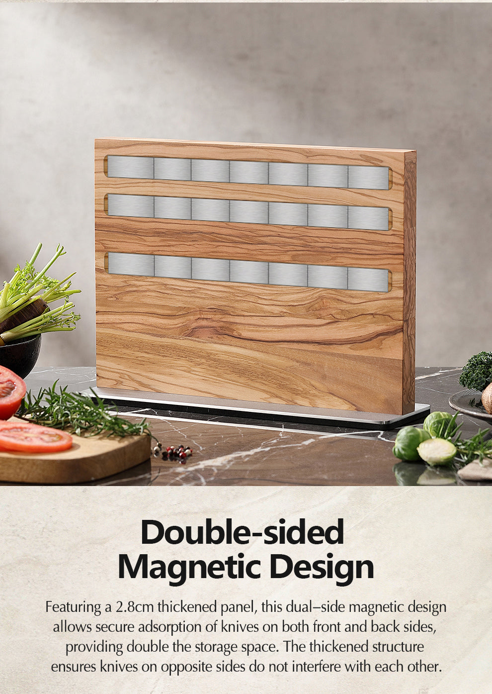 XINZUO Dual-Sided Magnetic Knife Holder | 2X Storage & Rust-Proof Design