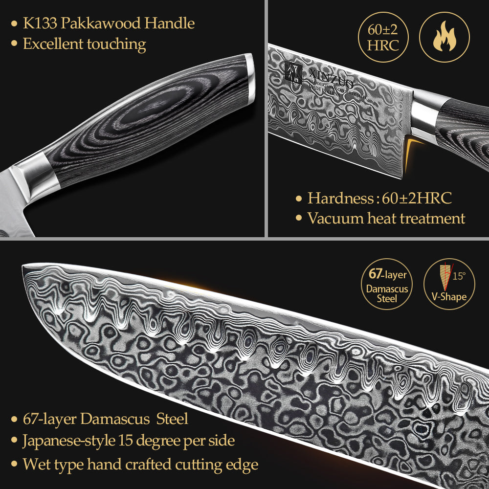 XINZUO 7 Inch 67 Layers Damascus Steel  Santoku Knife-Ya Series