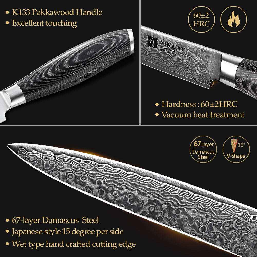 XINZUO 3-Piece 67 Layers Damascus Steel Kitchen Knife Set-Ya Series