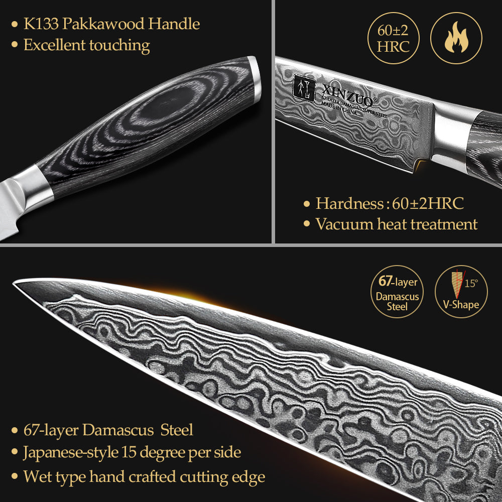 XINZUO 3.5 Inch 67 Layers Damascus Steel  Paring knife-Ya Series