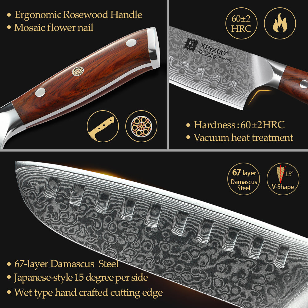 XINZUO YU SERIES 7'' Inch Santoku Knife