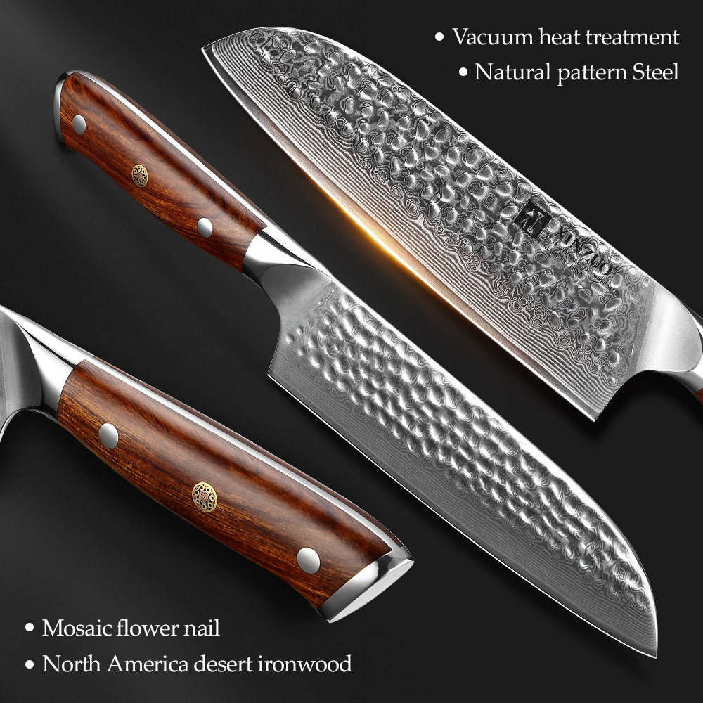 XINZUO YU STRIA HAMMER DAMASCUS 7" inch Santoku Knife