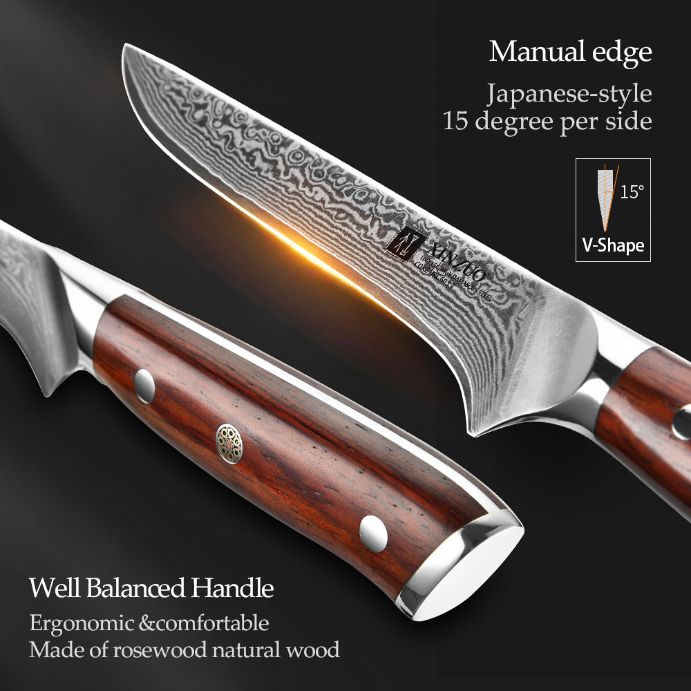 XINZUO 6-Inch Damascus Boning Knife – 67-Layer Damascus Steel & Rosewood Handle | 60±2 HRC