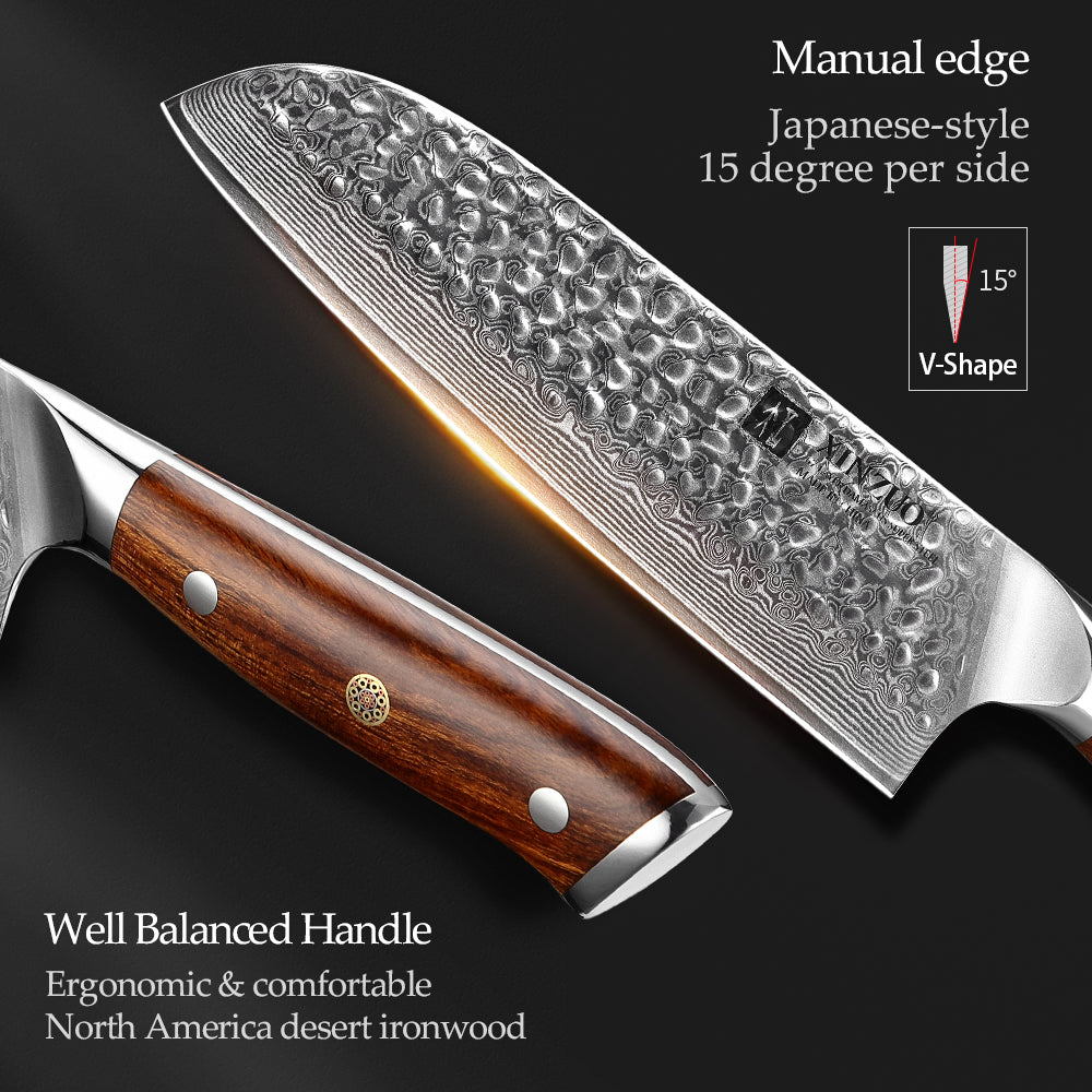 XINZUO YU STRIA HAMMER DAMASCUS 7" inch Santoku Knife