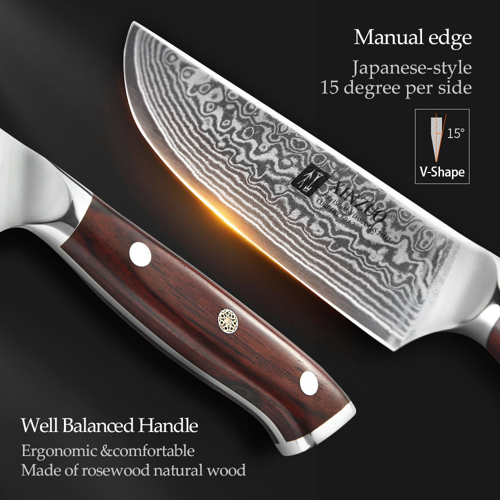 XINZUO 5 Inches Steak Knife - 67 Layers Damascus Steel Blade, Premium Rosewood Handle, Razor Sharp Kitchen Knife,