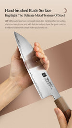 XINZUO Zhen XZ05 Series ZDP-189 Powder Steel Santoku Knife 7.5 Inch, Made of Three-layer Composite Steel, Hardness Reaches 65-67HRC, Desert lronwood Octagonal HandIe
