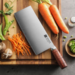 XINZUO 9 Inches Chinese Slicing Knife, 3 Layers Clad Steel with Red Wood Handle & Copper Rivets, 58~60HRC - FU Series