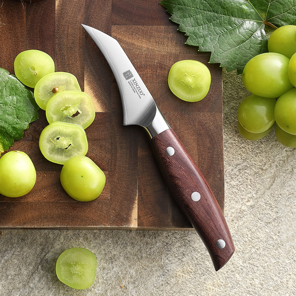 XINZUO Sharp Kitchen Knife 3”Paring Knife Customized 3 Layers Composite Steel-Quality Red Wood Handle