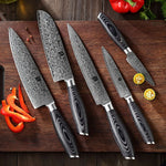XINZUO 7-Piece 67 Layers Damascus Steel Kitchen Knife Set with Block and Kitchen Scissor-Ya Series