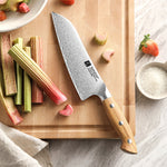 XINZUO Professional Santoku Knife - Triple-Layer Composited Steel with Olive Wood Handle, Razor Sharp & Ergonomic Design-PIN Series