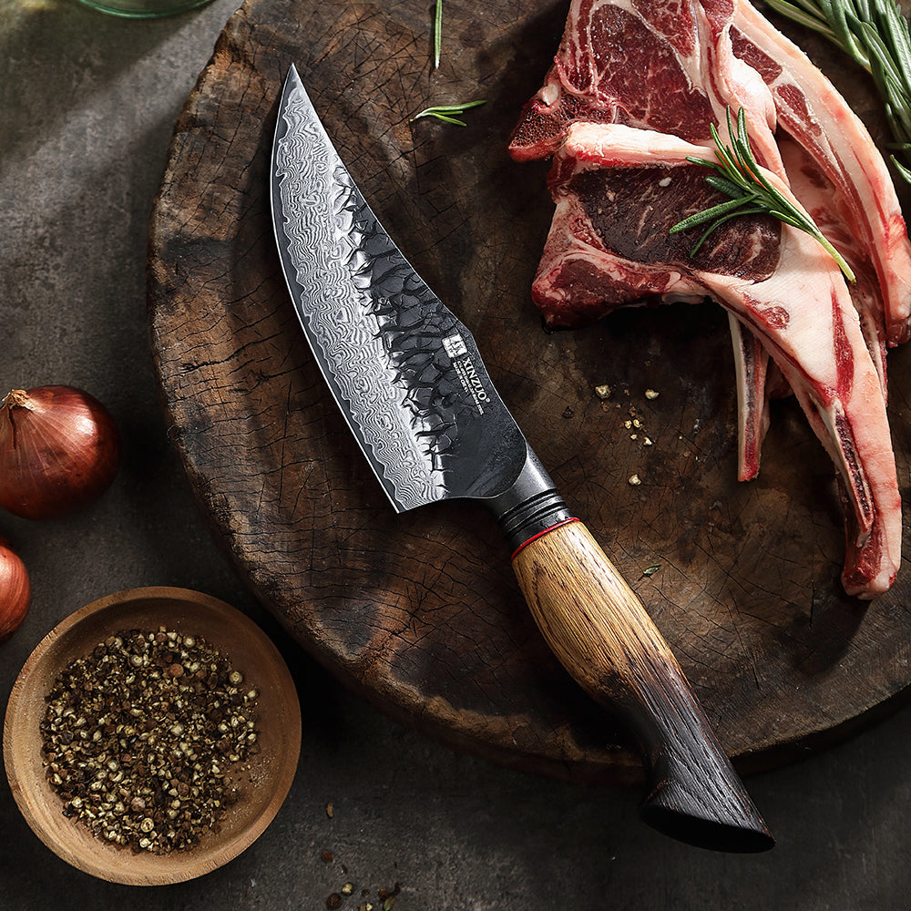 XINZUO 5.9 Inch Viking Knife 67 Layers Damascus Steel with Burnt Oak Handle – Norse-Inspired Tactical & Outdoor Utility Knife