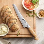 XINZUO Serrated Bread Knife - Triple-Layer Composited Steel with Olive Wood Handle, Razor Sharp & Ergonomic Design-PIN Series