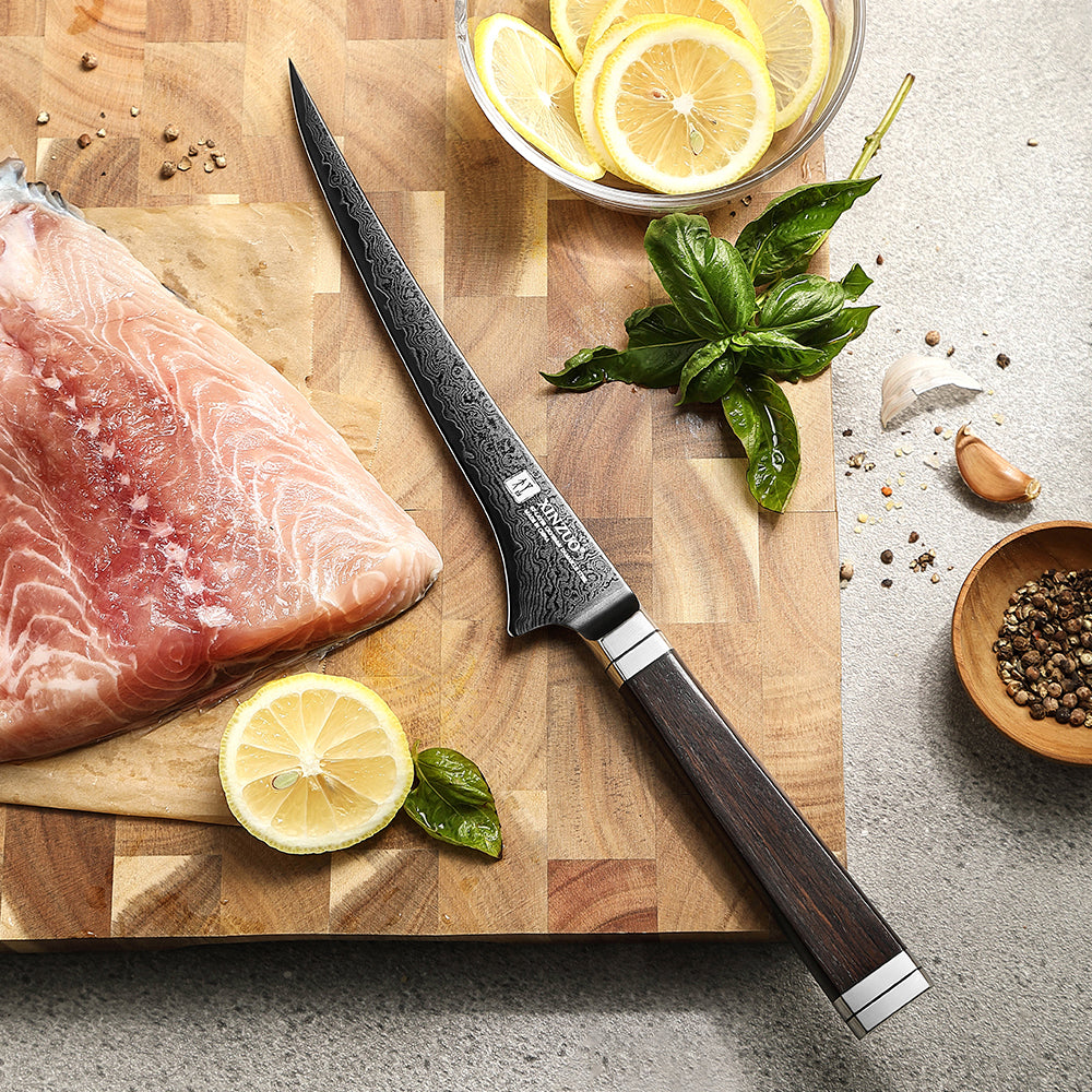XINZUO Professional Fillet Knife, 67-layers Damascus Super Steel，Ergonomic Non-Slip Handle, Sharp Cutting Knife for Deboning Fish & Slicing Seafood