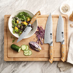 XINZUO 3PCS Kitchen Knife Set - Triple-Layer Composited Steel with Olive Wood Handle, Razor Sharp & Ergonomic Design-PIN Series