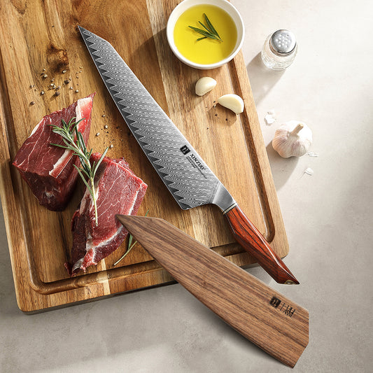 XINZUO 10.1 Inches Bunka Knife - 73 Layers Damascus Steel  Ergonomic Rhomboid Rosewood Handle, For Home & Pro Kitchen