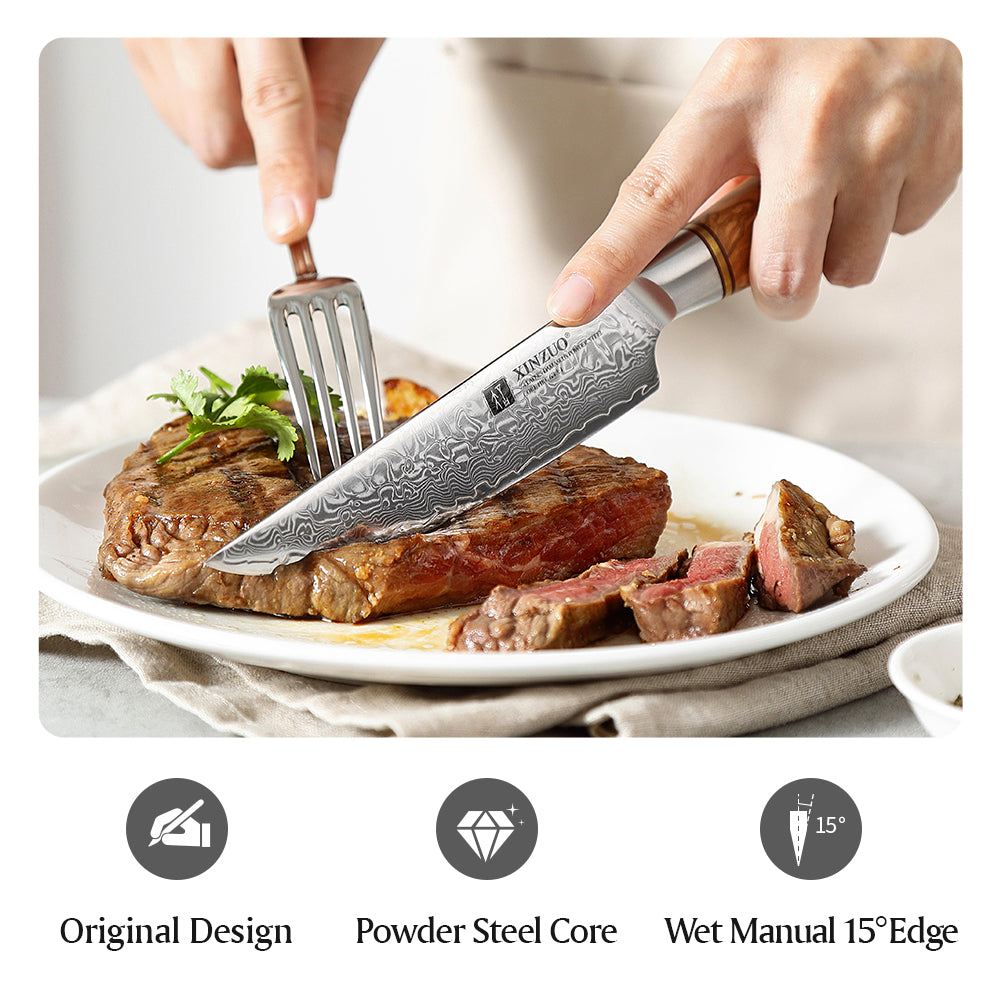 XINZUO Lan Series 73 Layers Damascus Powder Steel Steak Knife