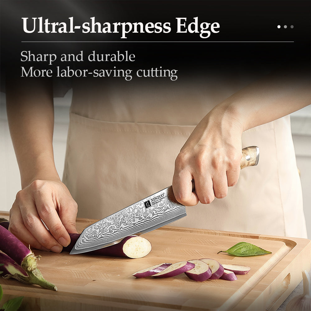 XINZUO 5.8 Inch Bunka Knife 10Cr15CoMoV Core 67 Layers Damascus Steel Ergonomic Wood Handle with Gift Box - Ideal for Home Kitchen & Restaurant