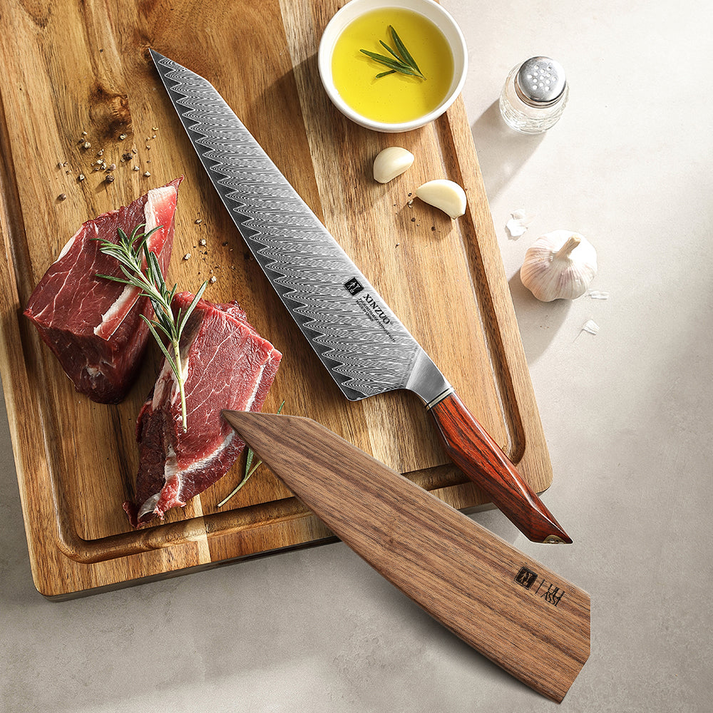 XINZUO Xing Series Custom Bread Knife 10 Inches 73-layer Damascus Powder Steel 14Cr14MoVNb Core Cutting Cake And Bread