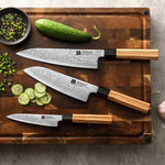 XINZUO 3PCS Kitchen Knife Set, Utility+Chef+Santoku Knife Combo, 67 Layers Damascus Steel Blade, 15°±1 Ultra Sharp Cutting Edge