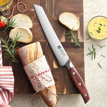XINZUO 8.2 Inches Bread Knife 3 Layers Composite Steel 440C Steel Core With Nature Red Wood Handle