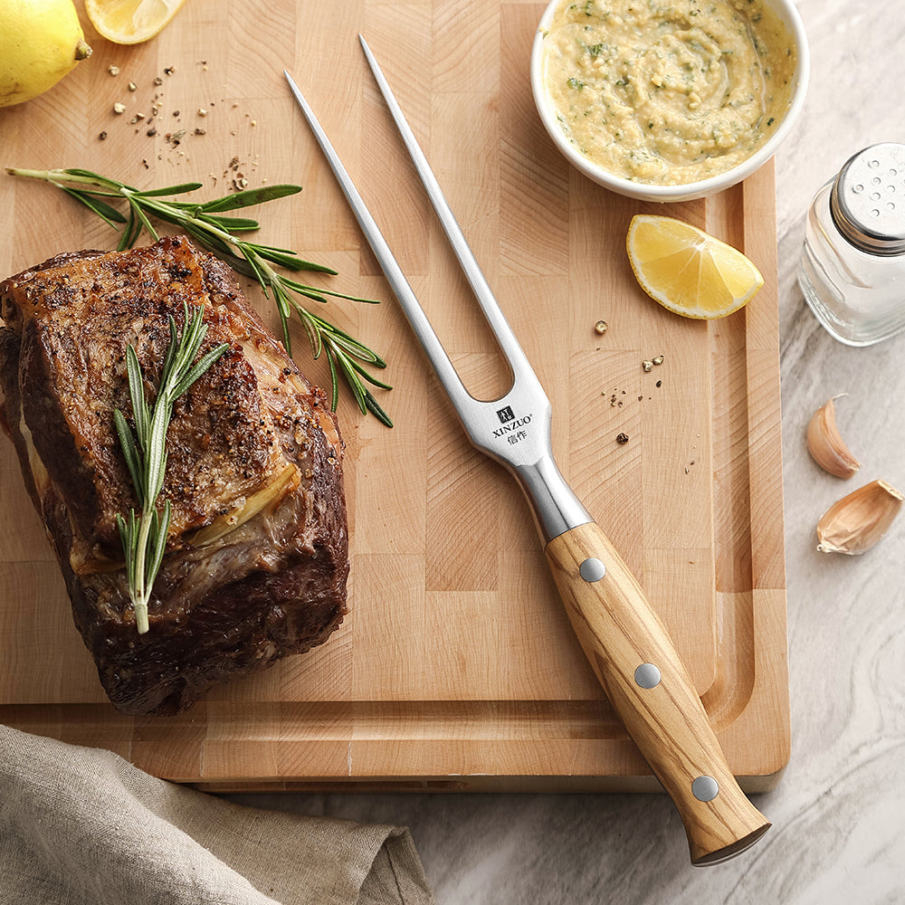 XINZUO XINZUO Forged Meat Fork, 430 Stainless Steel with Olive Wood Handle,One-piece Forged Large Meat Fork,