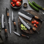 XINZUO 6-Piece Knife Set, 67 Layers Black Damascus Steel,Burnt Oak Handle MO-Series