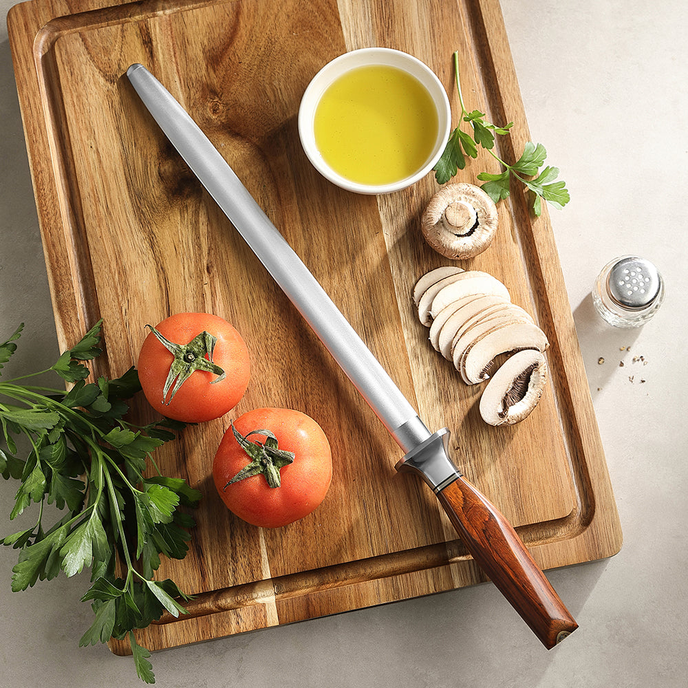 XINZUO Xing Series High-Carbon Steel Knife Sharpening Rod,Premium Solid Wood Handle - Eco-Friendly Gift Packaging