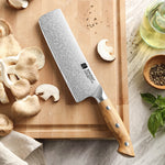 XINZUO Japanese Nakiri Knife - Triple-Layer Composited Steel with Olive Wood Handle, Razor Sharp & Ergonomic Design-PIN Series