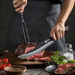 XINZUO 6 Inch Carving Fork with Burnt Oak Handle - Professional Meat Fork for Roasts, BBQ and Serving