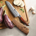 XINZUO Xing Series 7.2 Inches Santoku Knife,73-Layer Damascus – Powder Steel Core (14Cr14MoVNb), Ergonomic Rosewood & Brass Handle, Eco-Friendly Gift Box