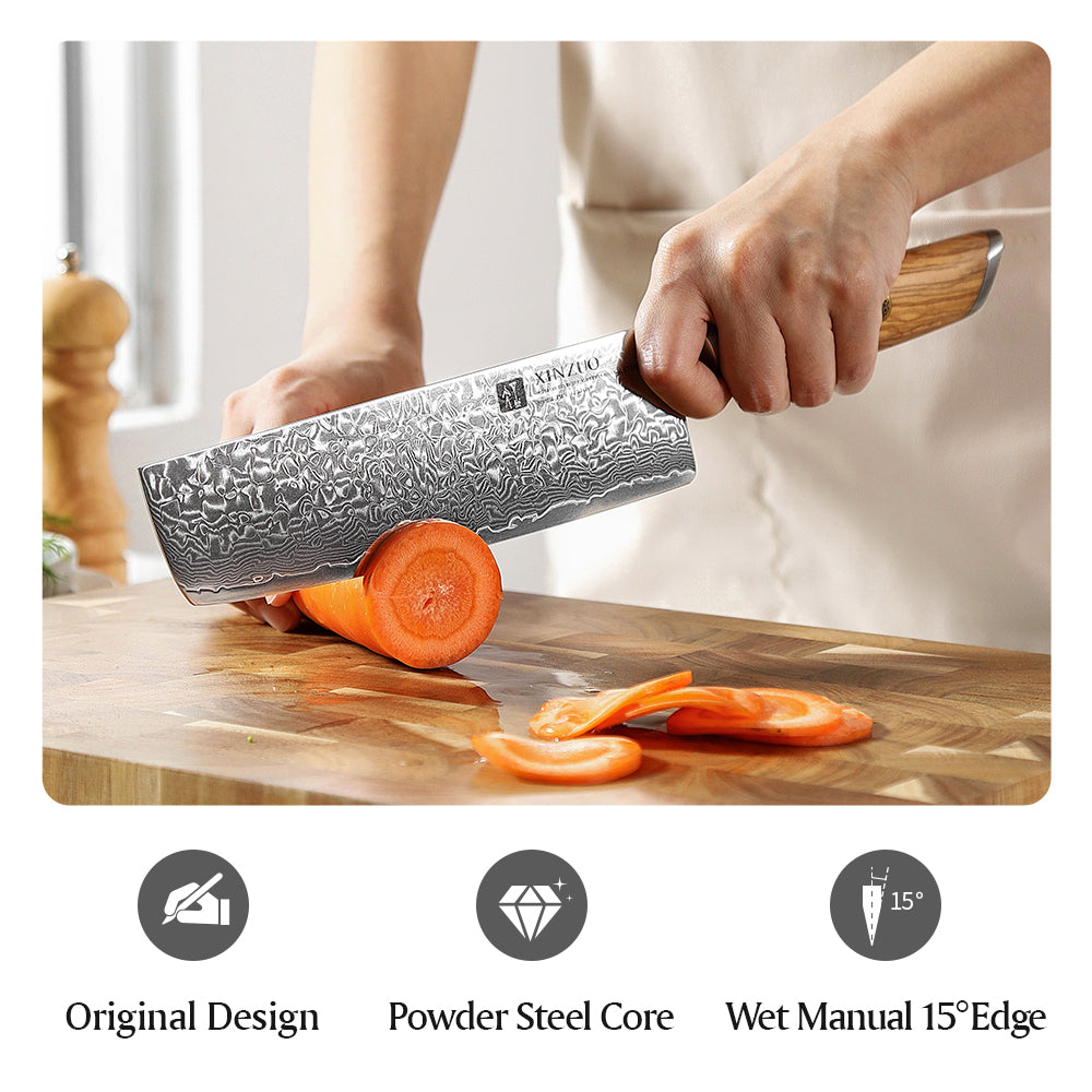 XINZUO Lan Series 73 Layers Damascus Powder Steel 7 inches Nakiri Knife