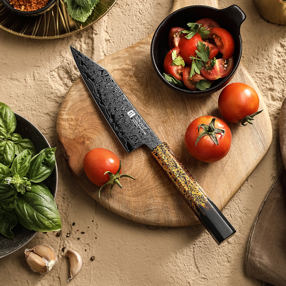 XINZUO Practical 6 Inches Bunka Knife 49-Layer Damascus ZDP-189 Core Ebony Wood Handle