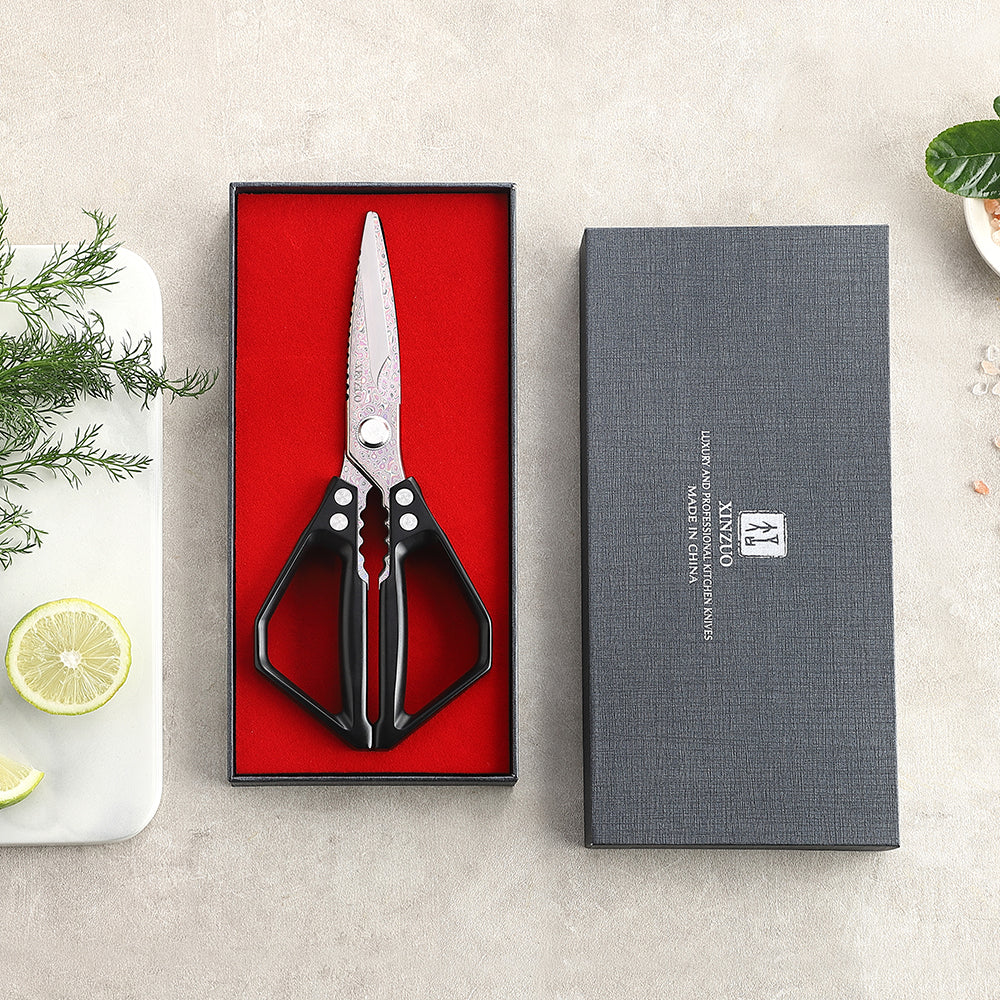 XINZUO Multi-Functional Kitchen Scissors 119 Layers Damascus Steel Iridescent Finish-Effort-saving Design